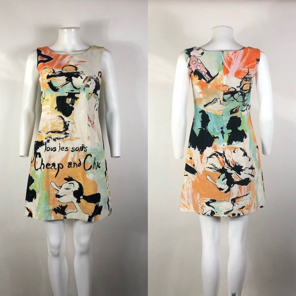 Rare Vtg Moschino Cheap & Chic Olive Oyl Print Velvet Dress S